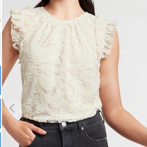 Express Crochet Lace Ruffle Mock Neck Tank XL NWT